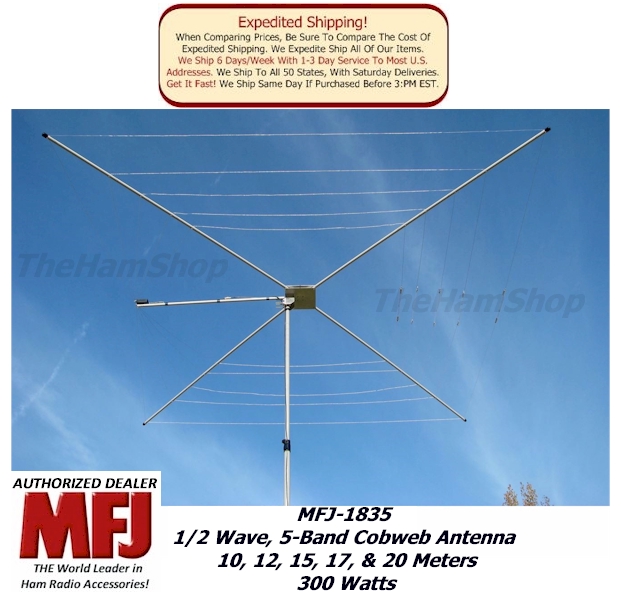 MFJ-1834, 1/2 Wave, 5-band Cobweb Antenna