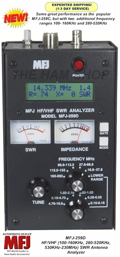 MFJ-259D SWR Antenna Analyzer 100-160 KHz - 280-520KHz - 530KHz-230MHz ...